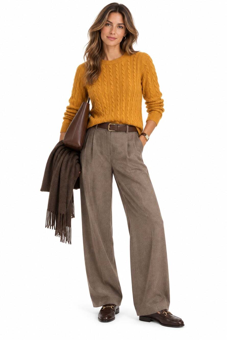Massimo Dutti Women's Mustard Wool Cashmere Cable Knit Sweater (Size XS)